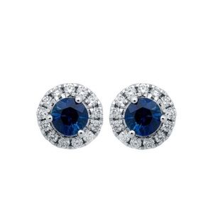 Estate 18K White Gold Diamond & Sapphire Stud Earrings